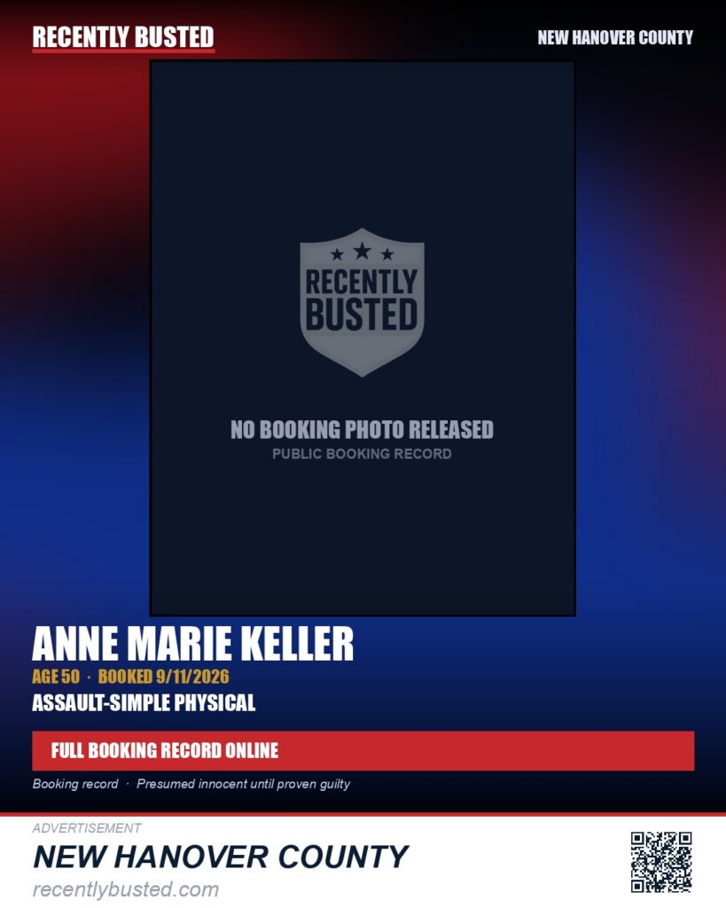 ANNE MARIE KELLER — arrest record card, New Hanover County