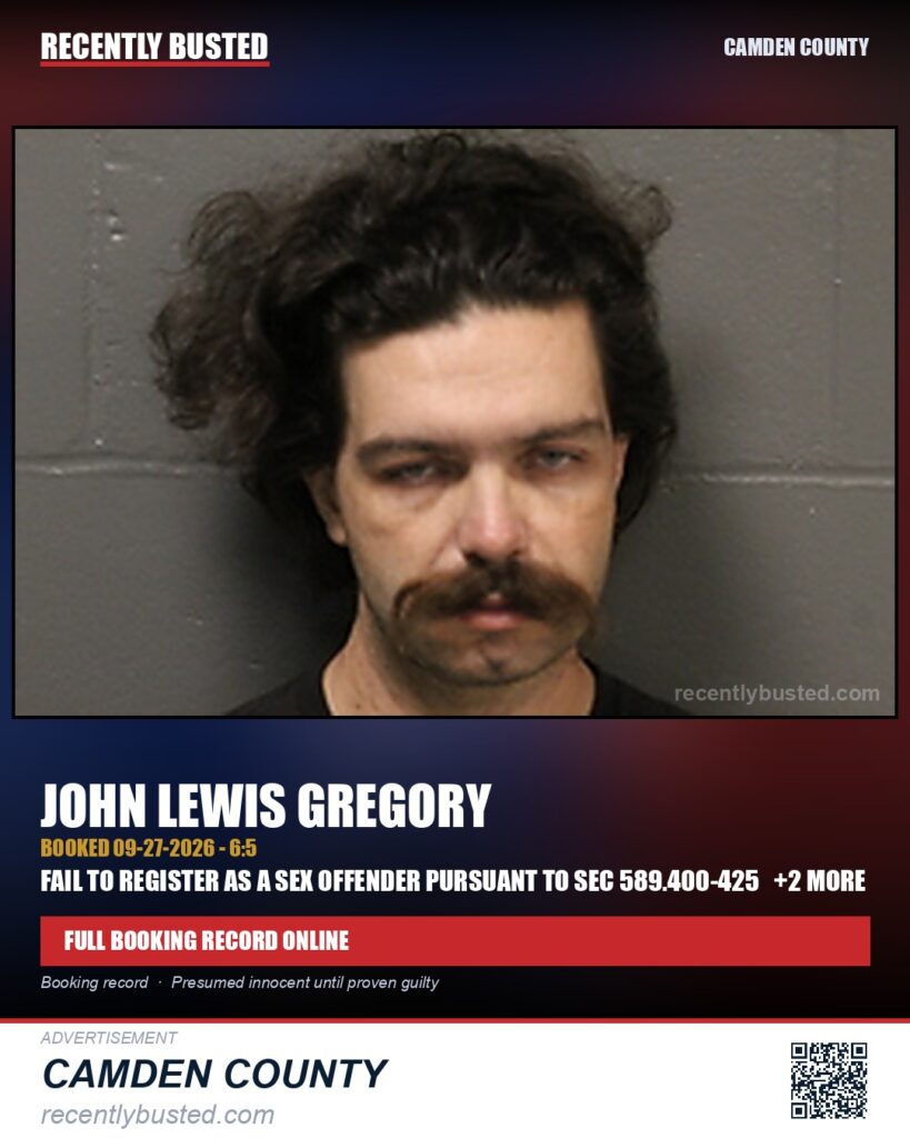 Gregory, John Lewis — arrest record card, Missouri