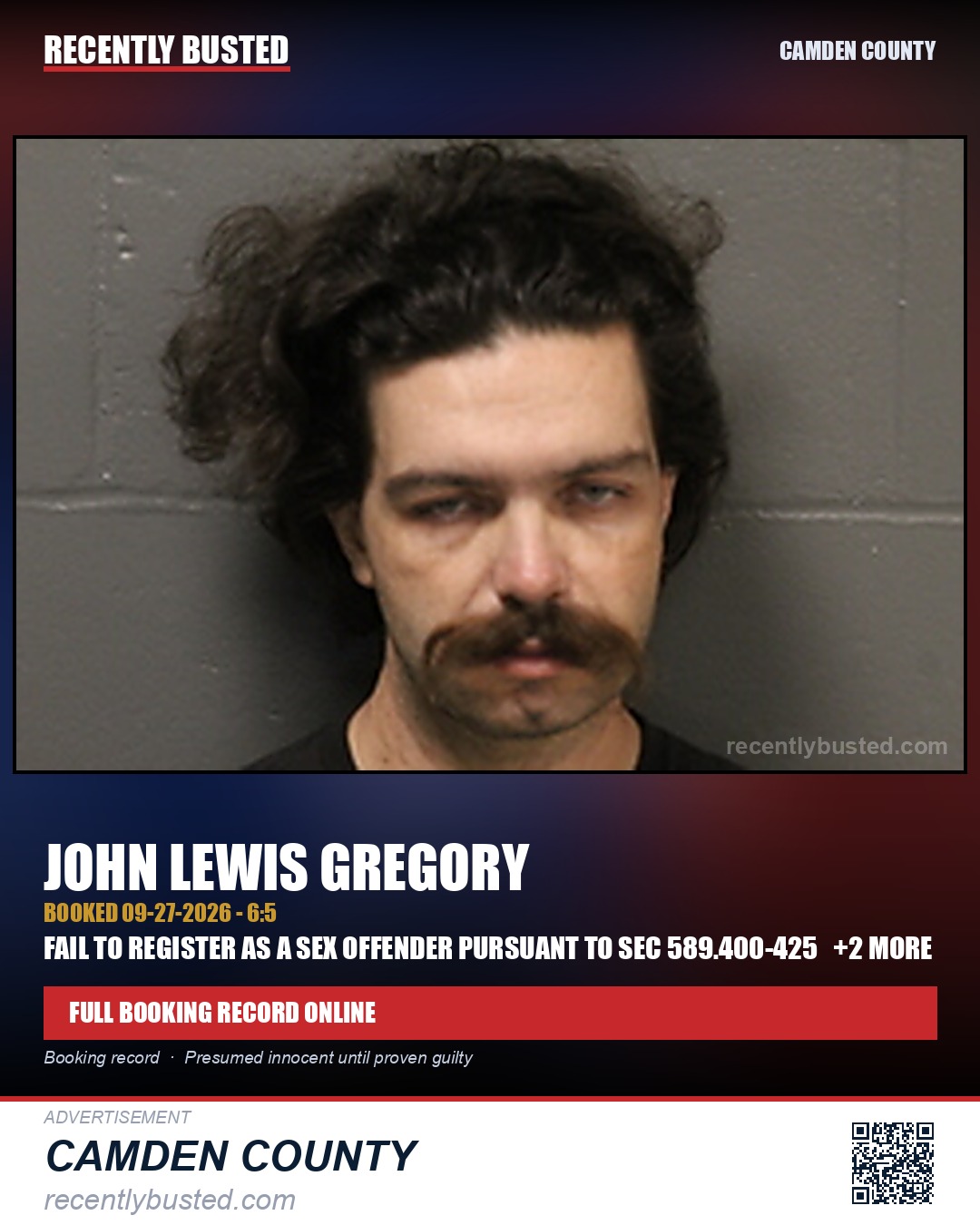 Gregory, John Lewis — arrest record card, Camden County