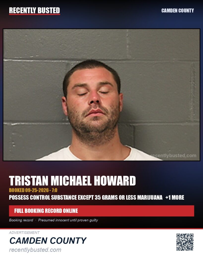 Howard, Tristan Michael — arrest record card, Camden County