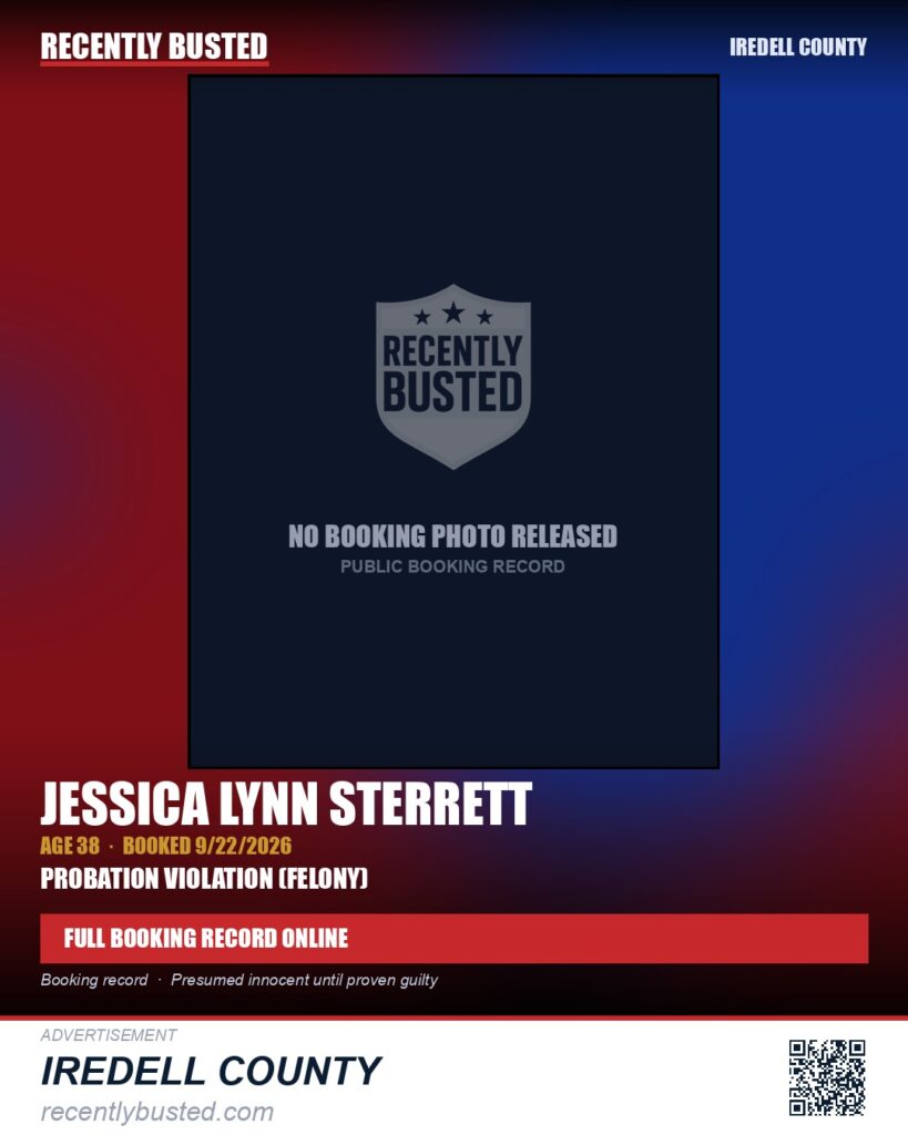 JESSICA LYNN STERRETT — arrest record card, Iredell County