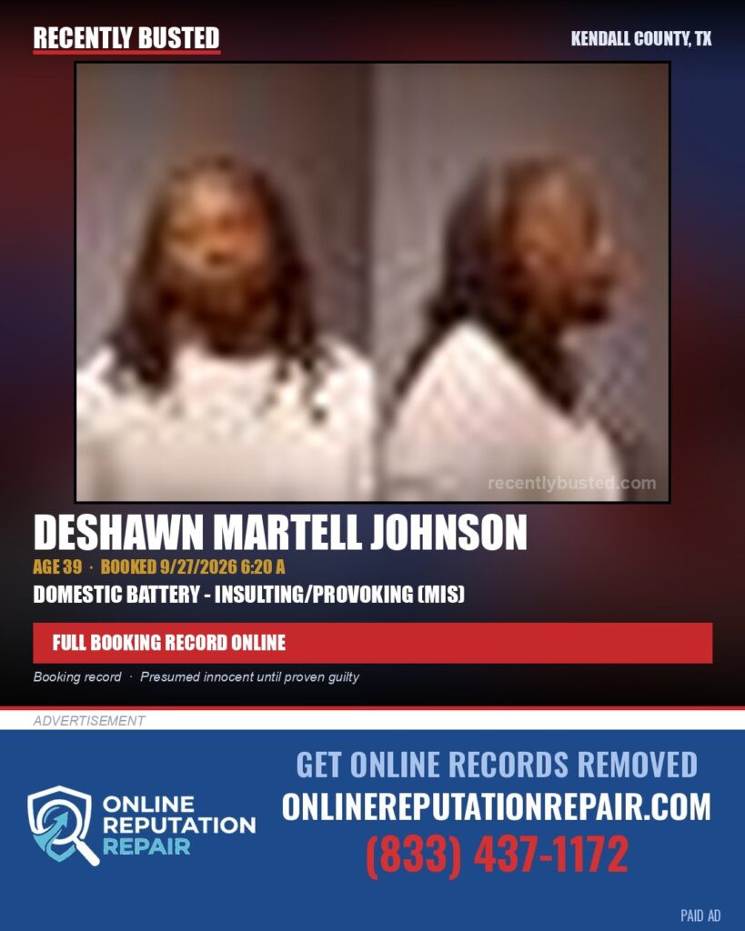 JOHNSON, DESHAWN MARTELL — arrest record card, Kendall County, Illinois