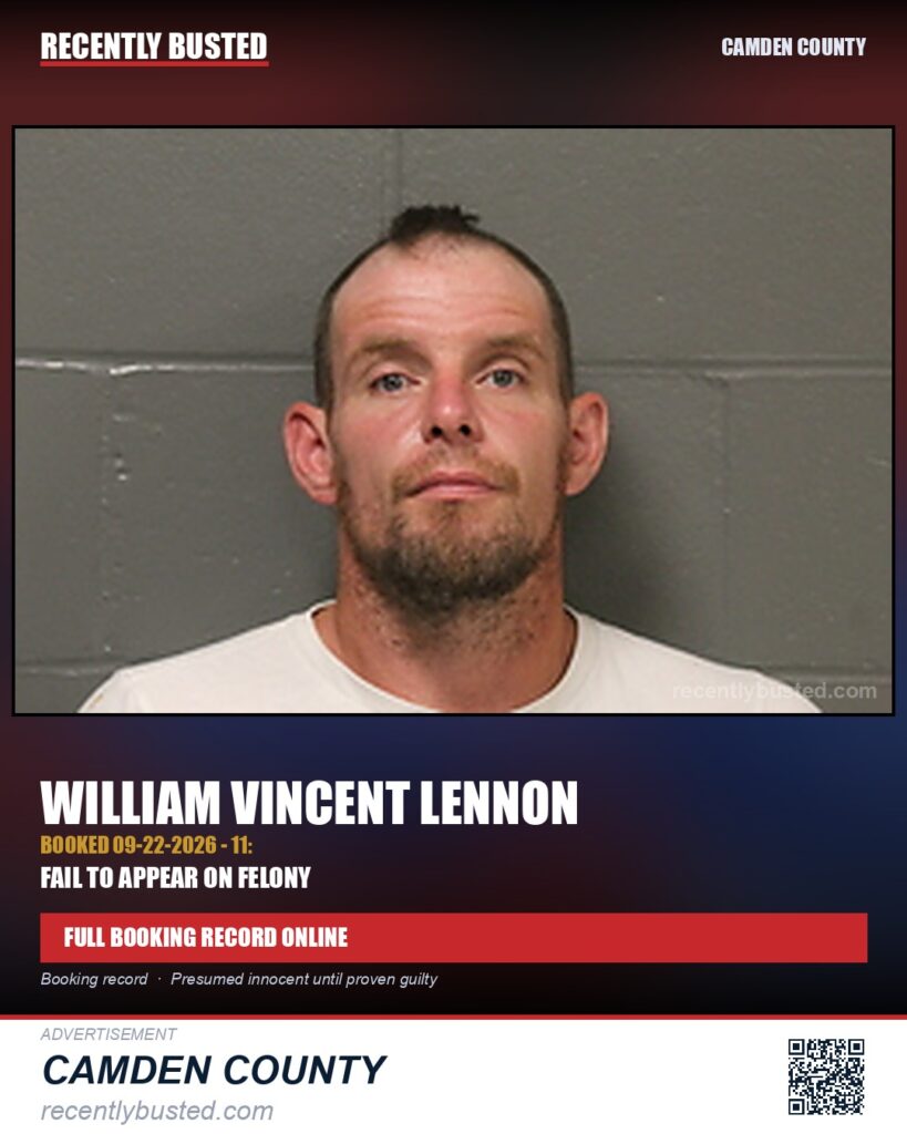 Lennon, William Vincent — arrest record card, Camden County