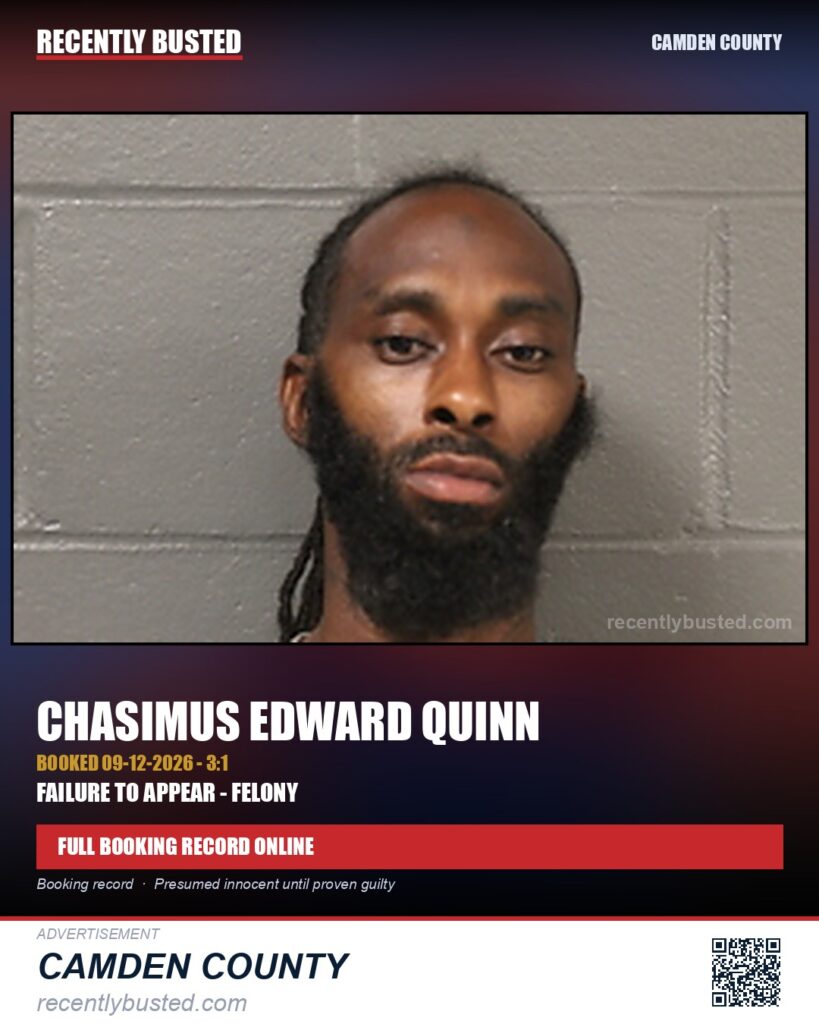Quinn, Chasimus Edward — arrest record card, Camden County