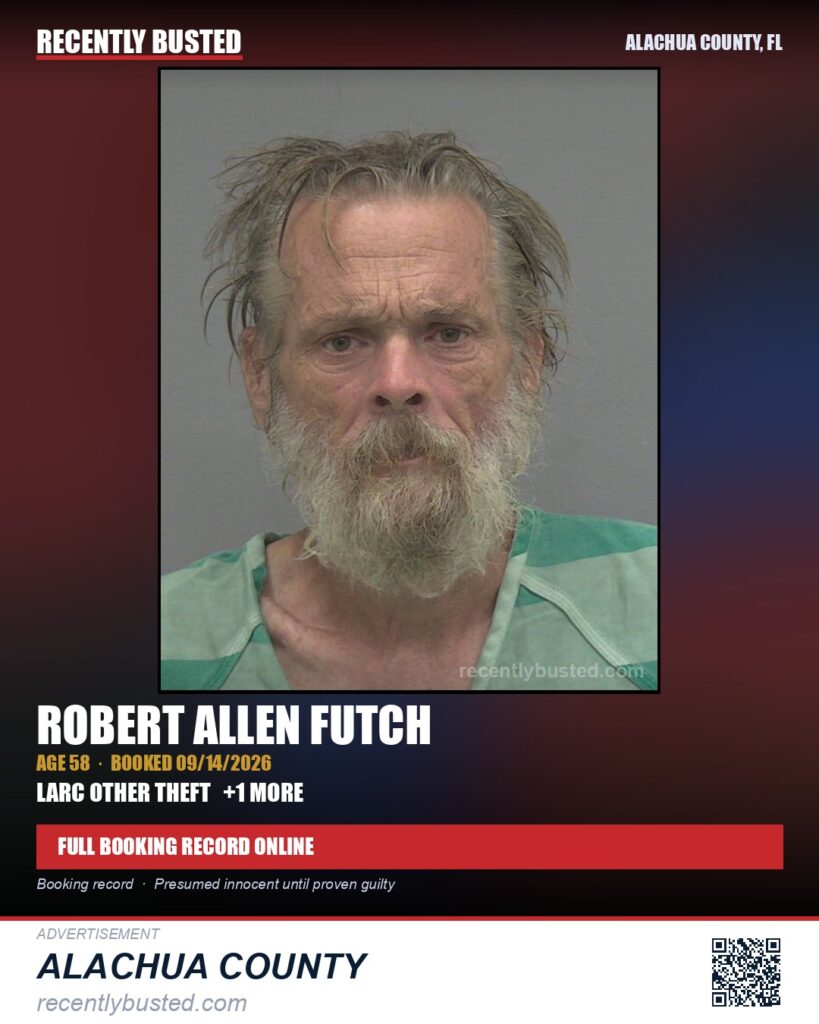 Robert Allen Futch — arrest record card, Alachua County, Florida