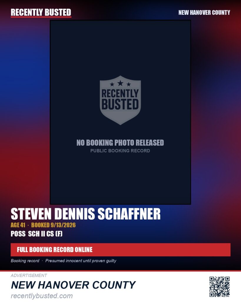 STEVEN DENNIS SCHAFFNER — arrest record card, New Hanover County