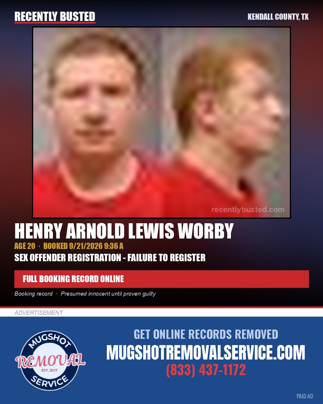WORBY, HENRY ARNOLD  LEWIS — arrest record card, Kendall County, Illinois