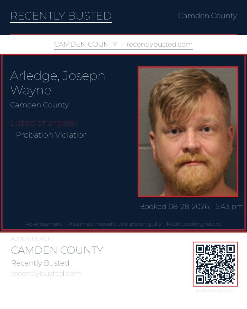 Arledge, Joseph Wayne — arrest record card, Camden County
