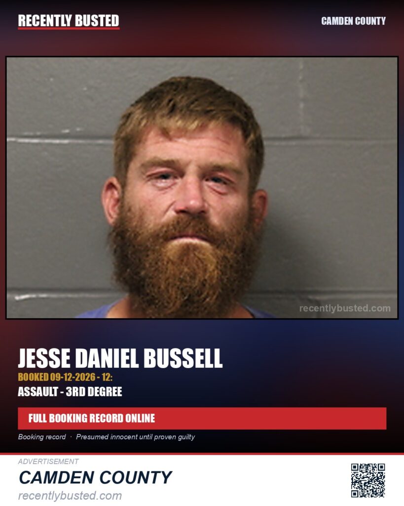 Bussell, Jesse Daniel — arrest record card, Camden County
