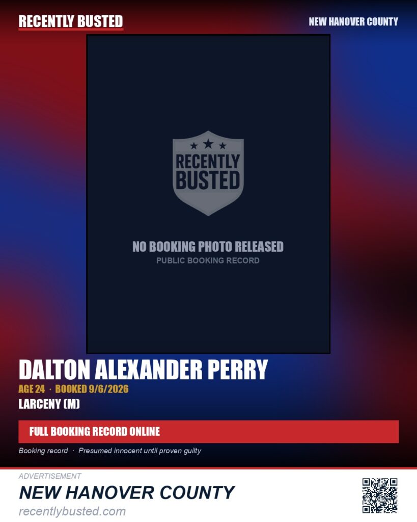 DALTON ALEXANDER PERRY — arrest record card, New Hanover County