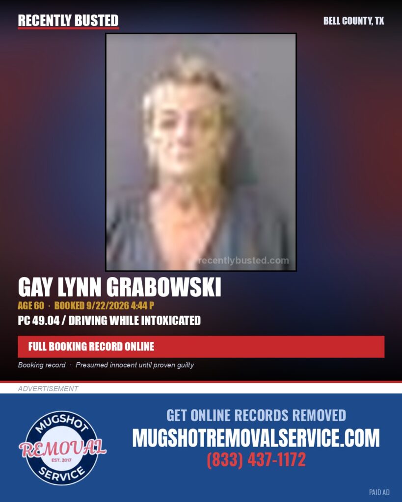 GRABOWSKI, GAY LYNN — arrest record card, Bell County, Texas