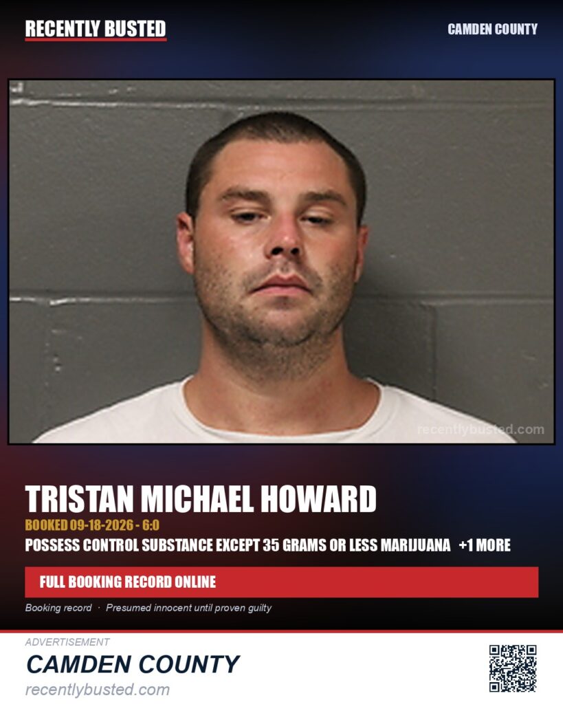 Howard, Tristan Michael — arrest record card, Camden County