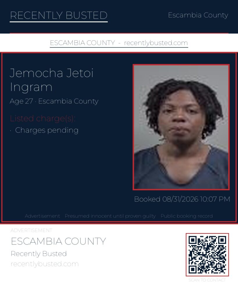 Jemocha Jetoi Ingram — arrest record card, Escambia County, Florida