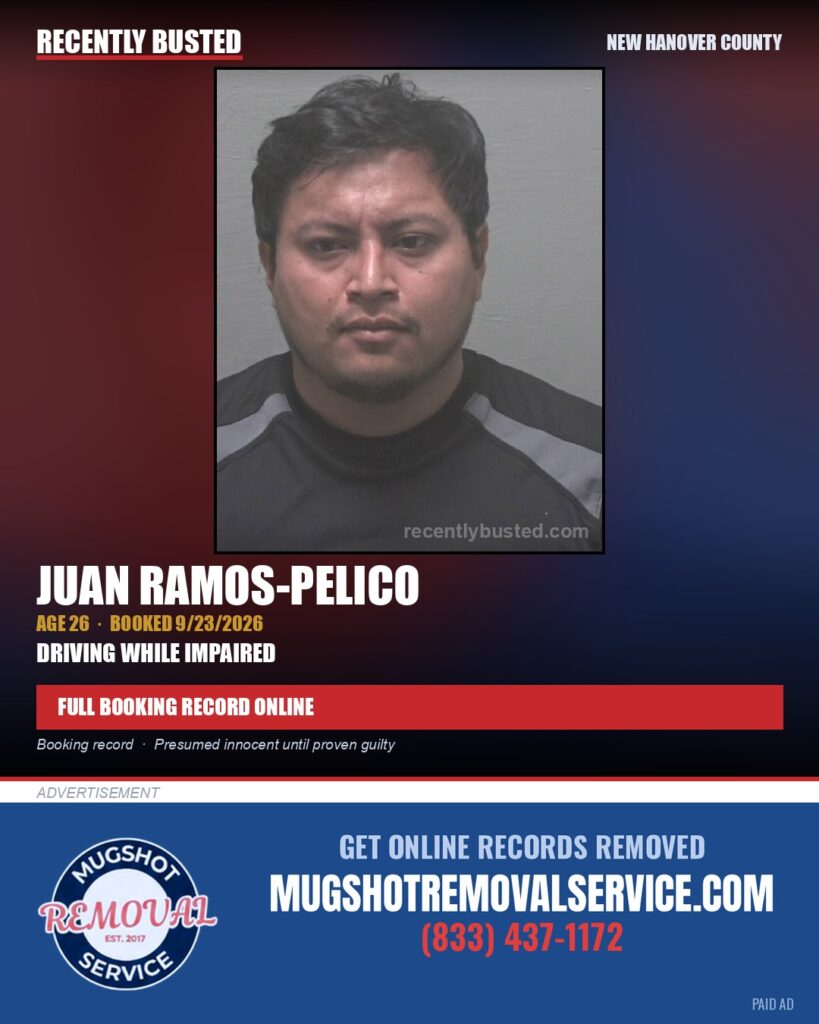 JUAN RAMOS-PELICO — arrest record card, New Hanover