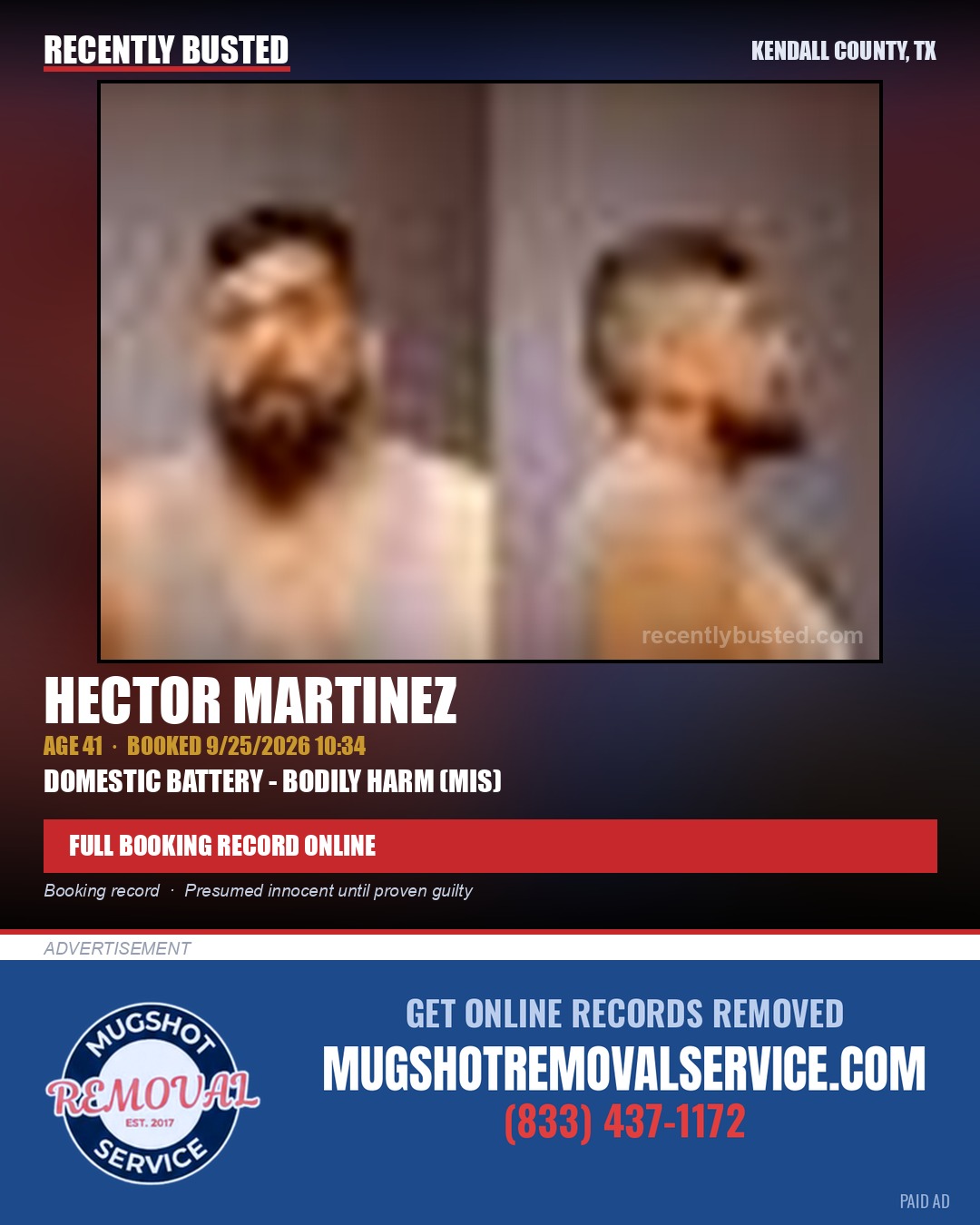 MARTINEZ, HECTOR — arrest record card, Kendall County, Illinois