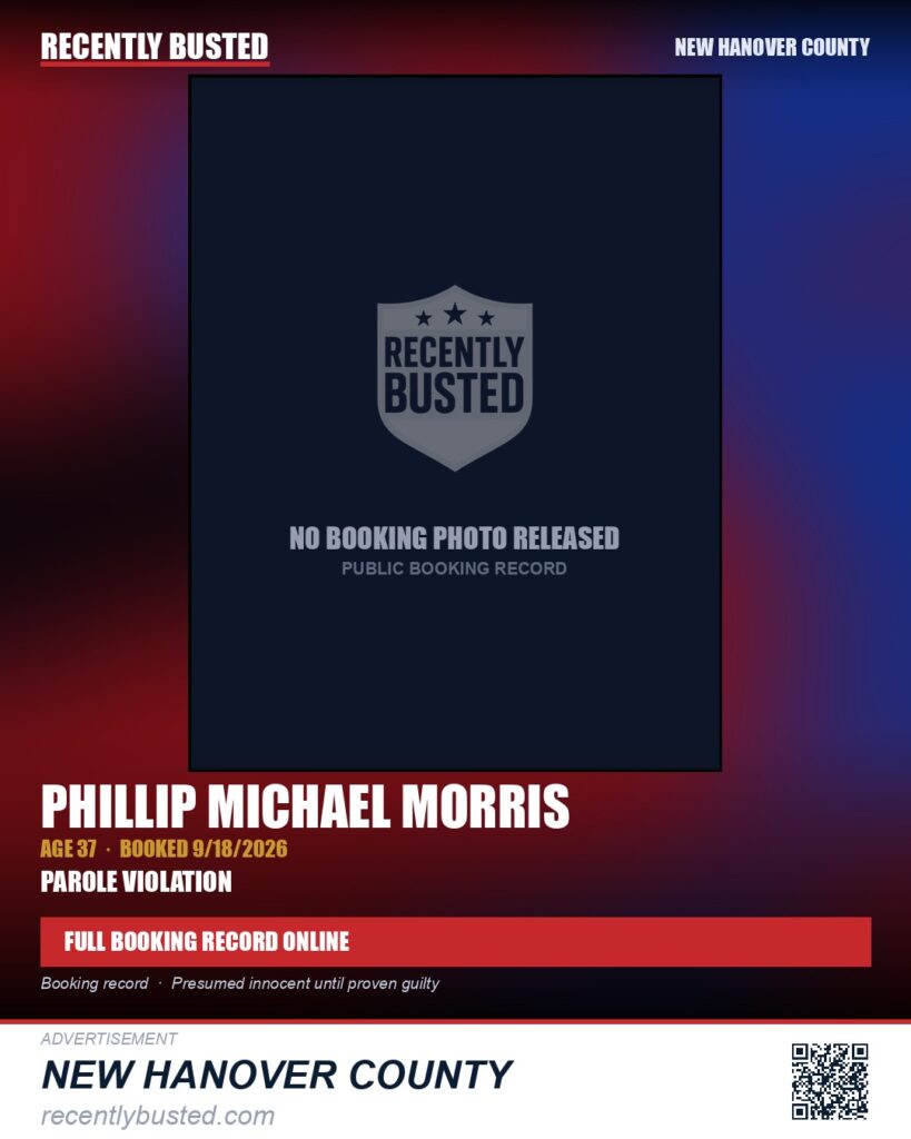 PHILLIP MICHAEL MORRIS — arrest record card, New Hanover