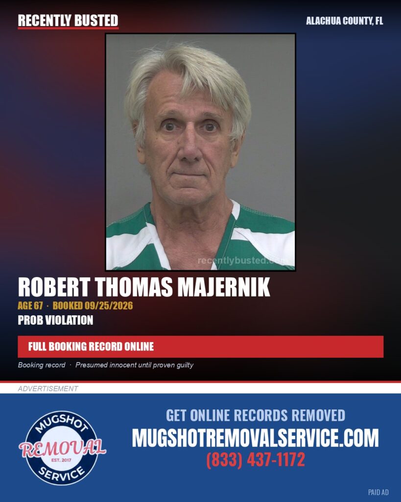 Robert Thomas Majernik — arrest record card, Alachua County, Florida
