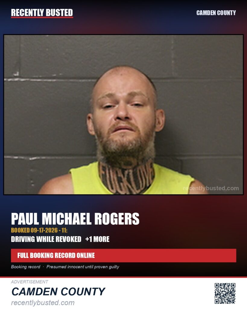 Rogers, Paul Michael — arrest record card, Missouri