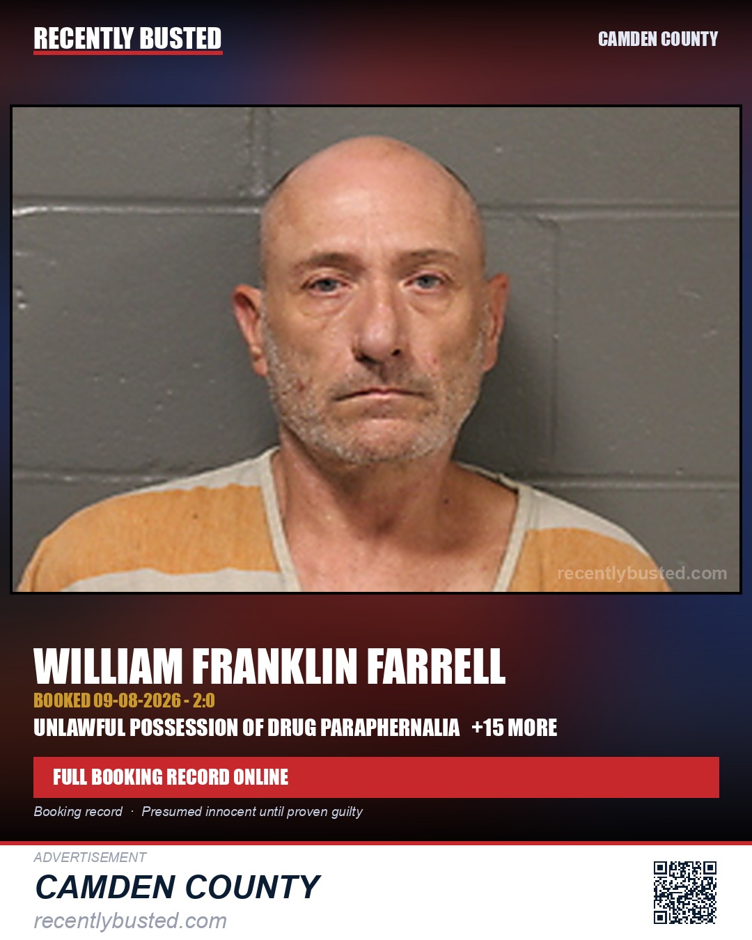 Farrell, William Franklin — arrest record card, Camden County