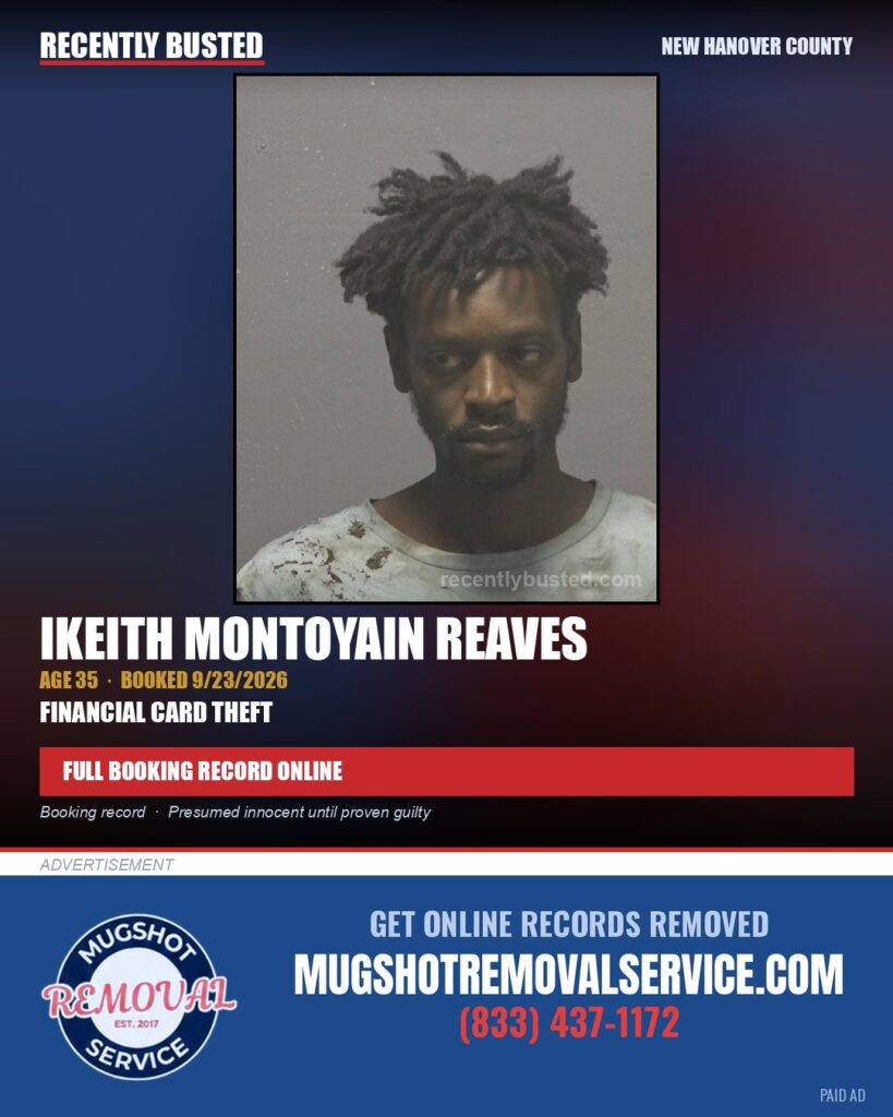 IKEITH MONTOYAIN REAVES — arrest record card, New Hanover