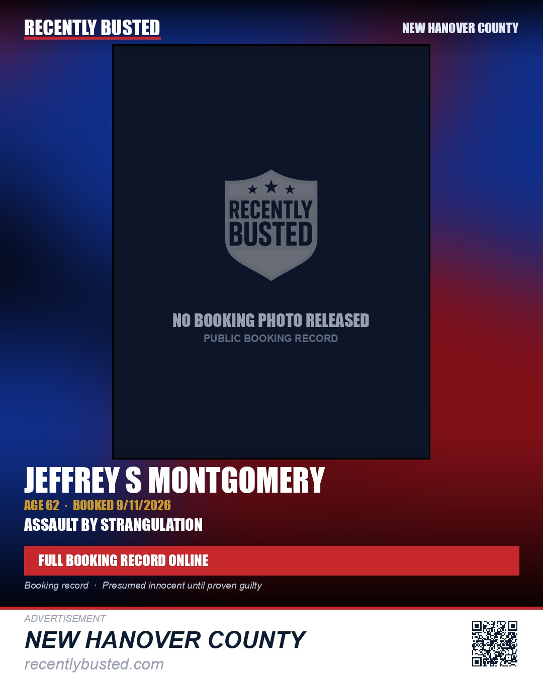 JEFFREY S MONTGOMERY — arrest record card, New Hanover County