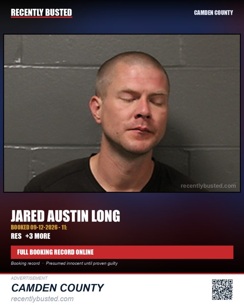 Long, Jared Austin — arrest record card, Camden County