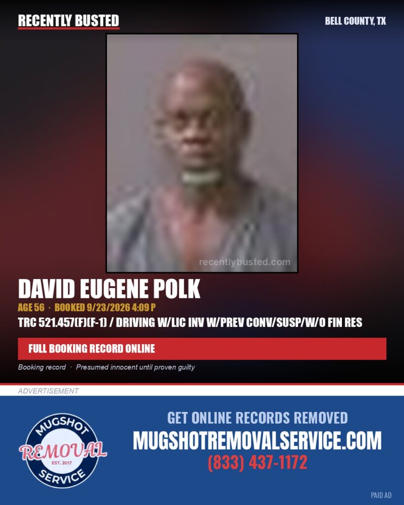 POLK, DAVID EUGENE — arrest record card, Bell County, Texas