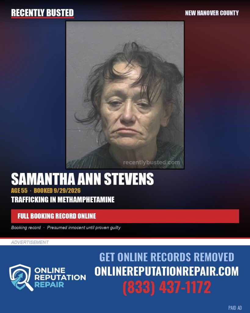 SAMANTHA ANN STEVENS — arrest record card, New Hanover