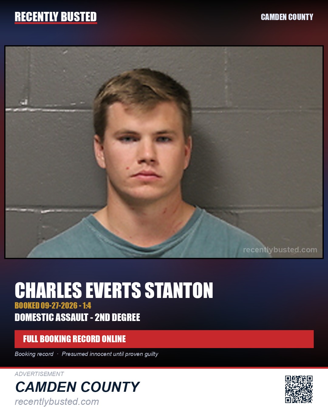 Stanton, Charles Everts — arrest record card, Camden County