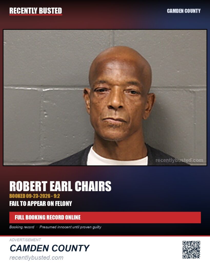 Chairs, Robert Earl — arrest record card, Camden County