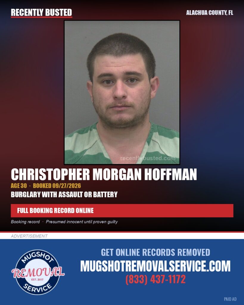 Christopher Morgan Hoffman — arrest record card, Alachua County, Florida