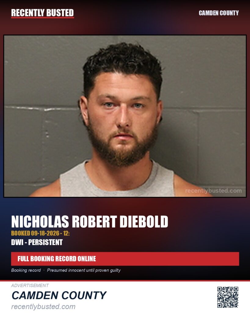Diebold, Nicholas Robert — arrest record card, Camden County