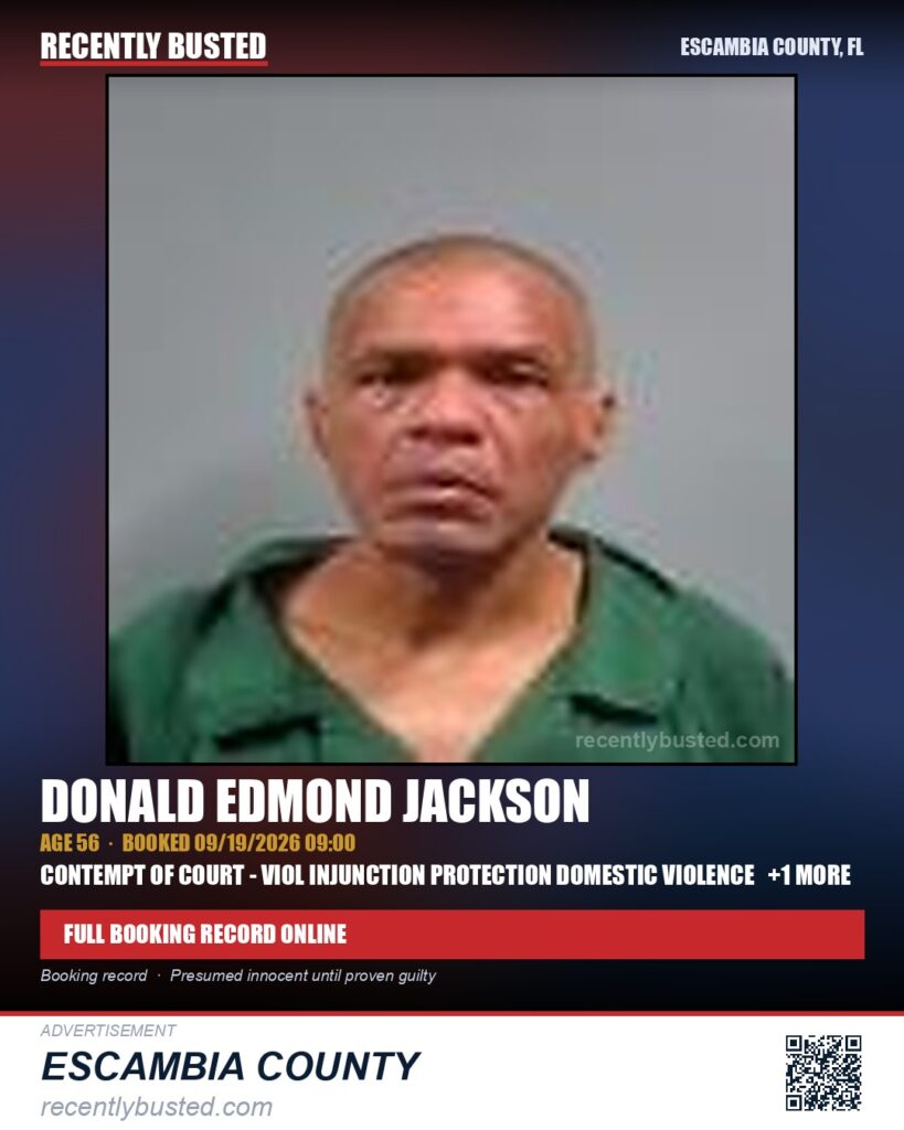 Donald Edmond Jackson — arrest record card, Escambia County, Florida