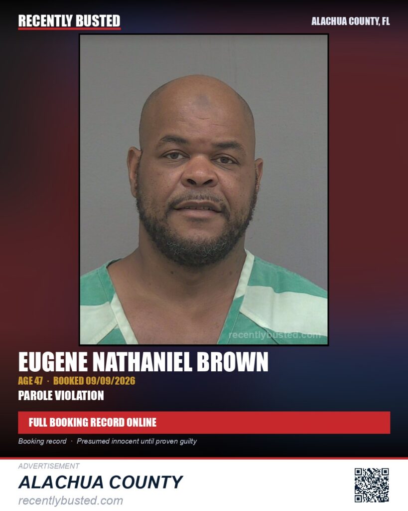 Eugene Nathaniel Brown — arrest record card, Alachua County, Florida