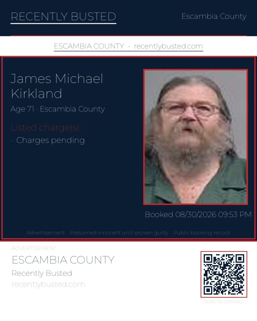 James Michael Kirkland — arrest record card, Escambia County, Florida