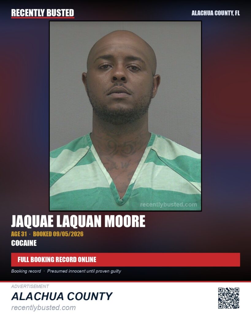 Jaquae Laquan Moore — arrest record card, Alachua County, Florida