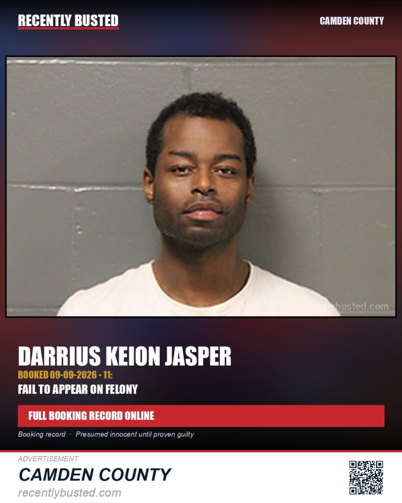 Jasper, Darrius Keion — arrest record card, Camden County