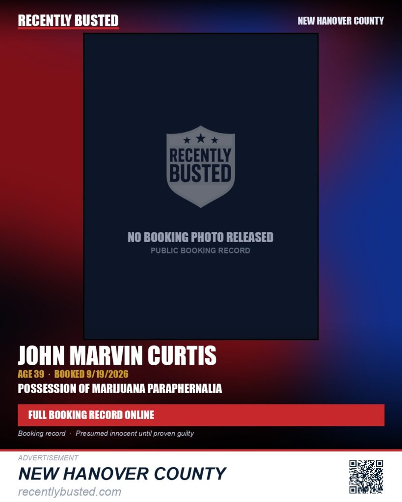 JOHN MARVIN CURTIS — arrest record card, New Hanover County