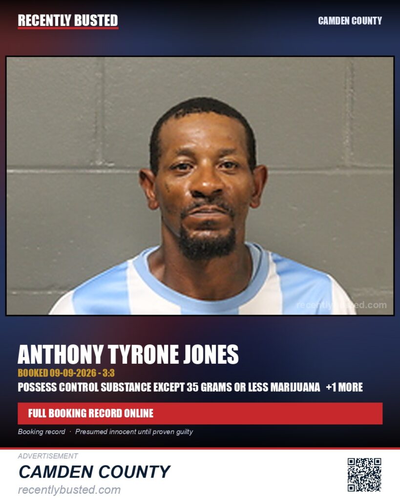 Jones, Anthony Tyrone — arrest record card, Camden County
