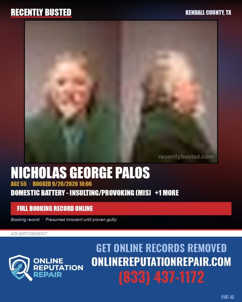 PALOS, NICHOLAS GEORGE — arrest record card, Kendall County, Illinois