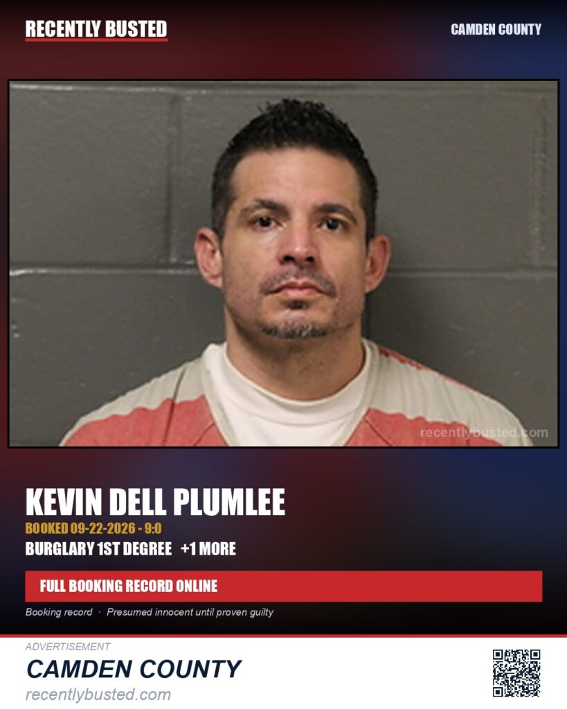 Plumlee, Kevin Dell — arrest record card, Camden County