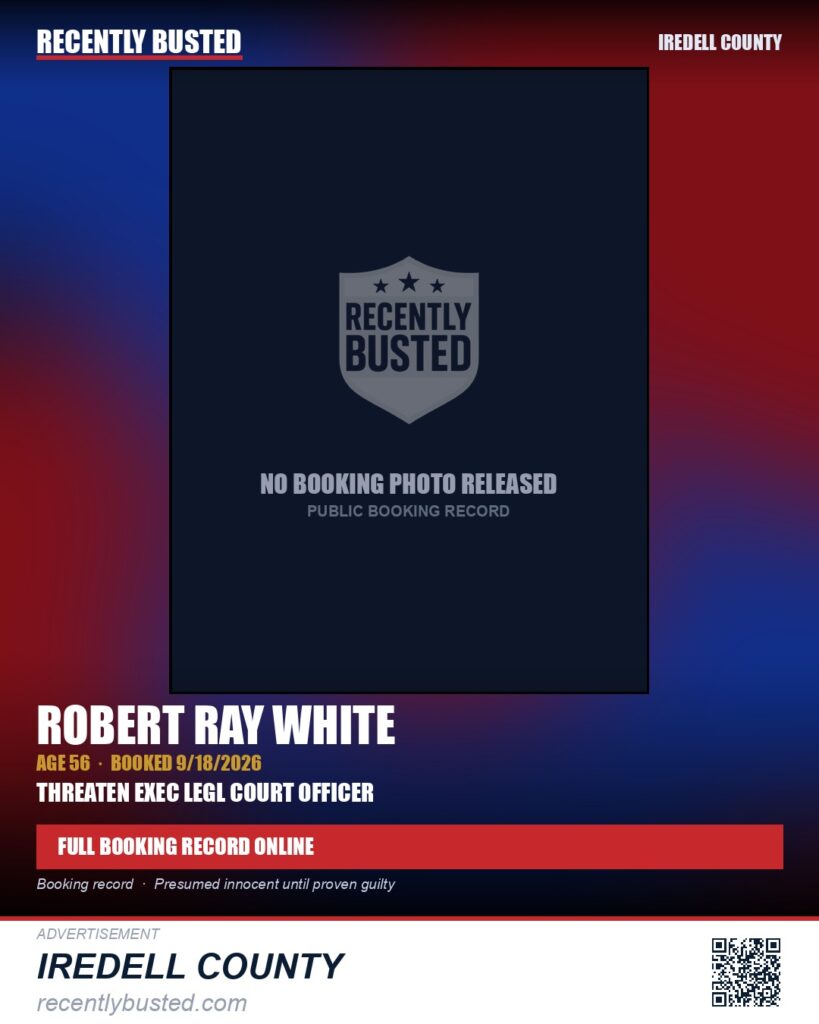 ROBERT RAY WHITE — arrest record card, Iredell County