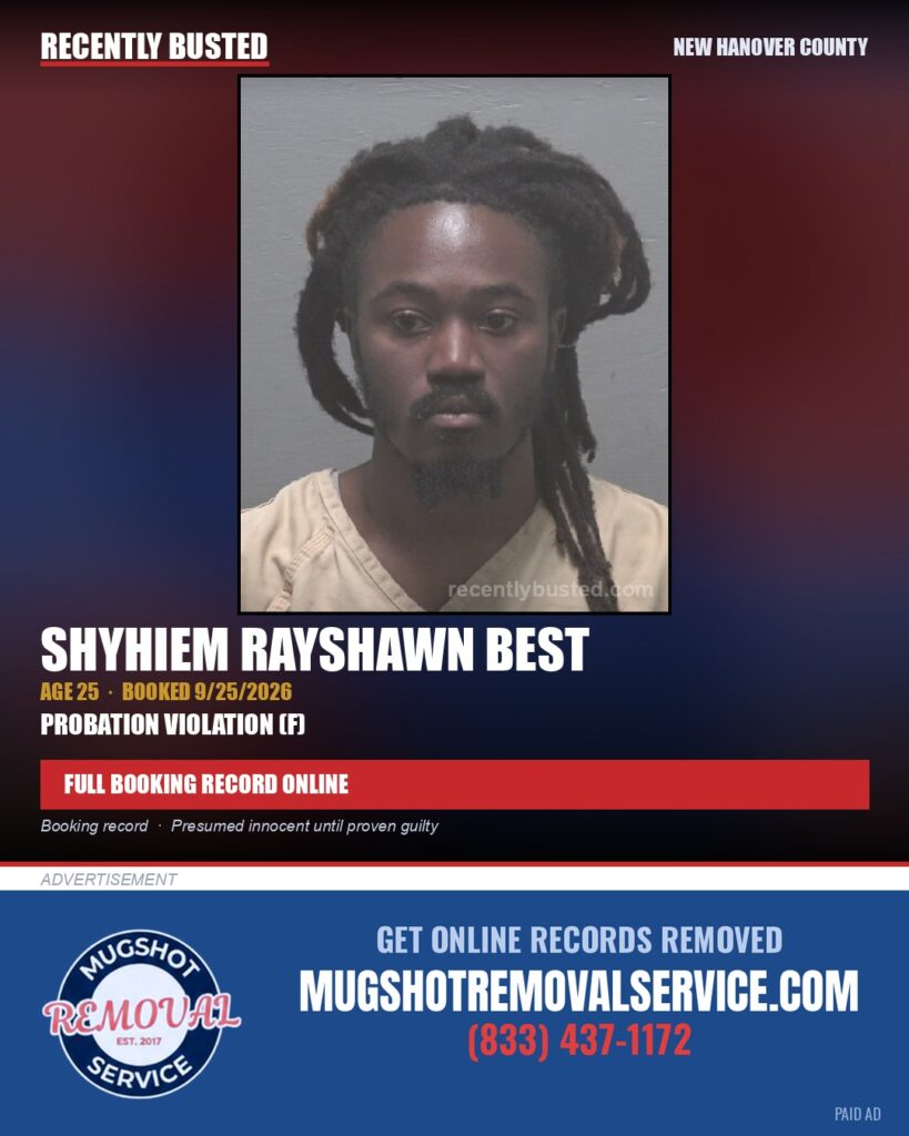 SHYHIEM RAYSHAWN BEST — arrest record card, New Hanover