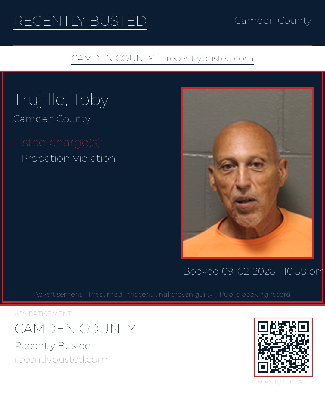 Trujillo, Toby — arrest record card, Camden County