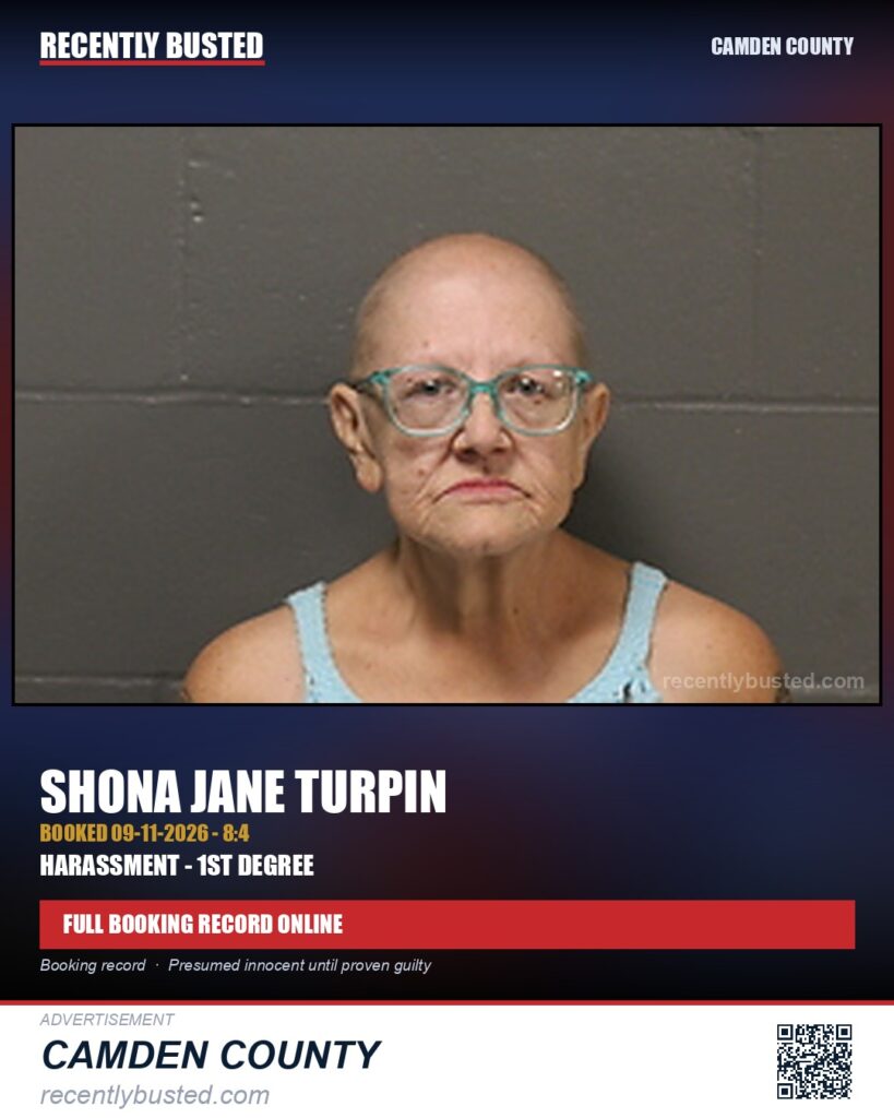 Turpin, Shona Jane — arrest record card, Camden County