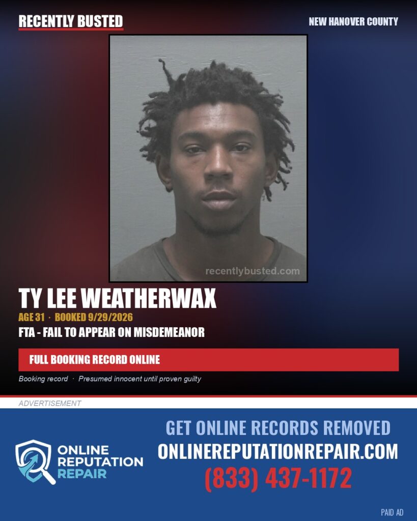 TY LEE WEATHERWAX — arrest record card, New Hanover