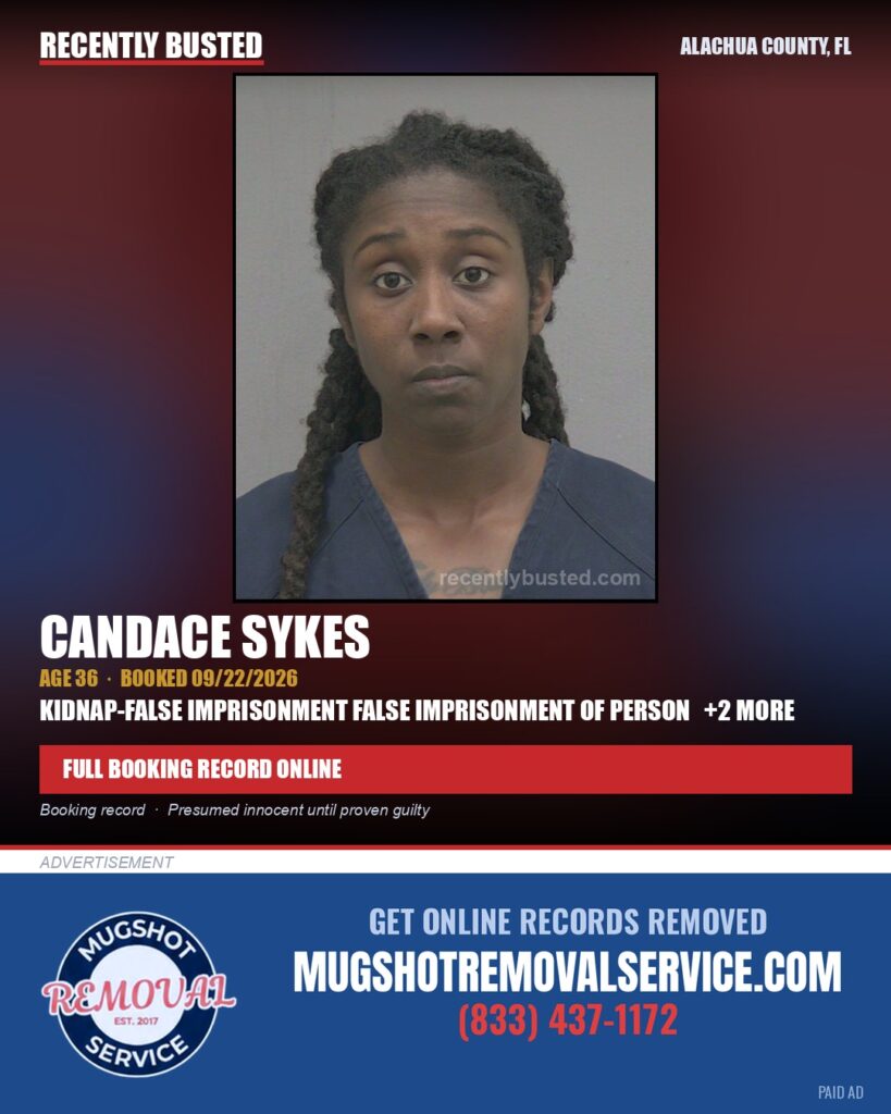 Candace Sykes — arrest record card, Alachua County, Florida