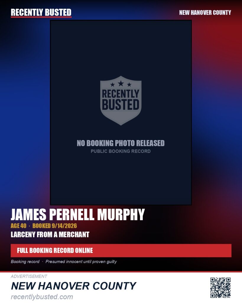 JAMES PERNELL MURPHY — arrest record card, New Hanover County