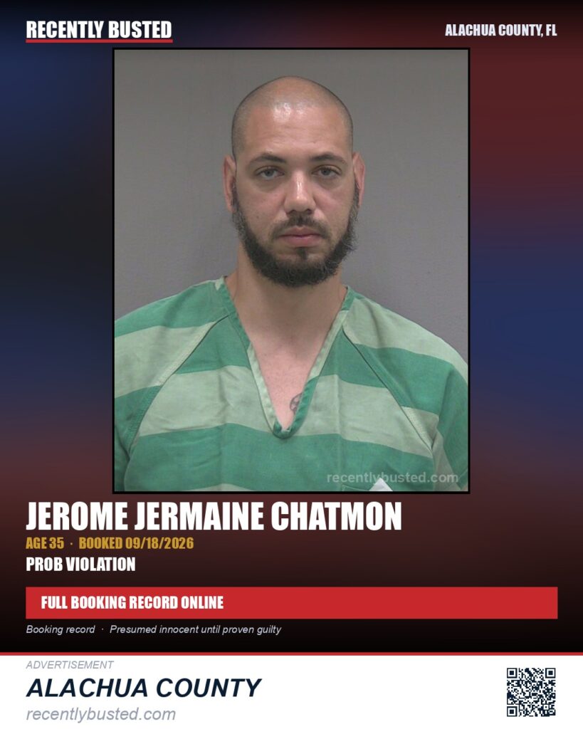 Jerome Jermaine Chatmon — arrest record card, Alachua County, Florida