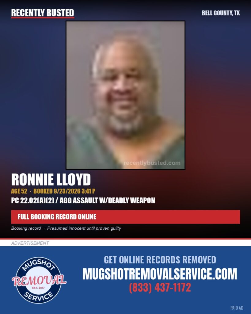 LLOYD, RONNIE — arrest record card, Bell County, Texas